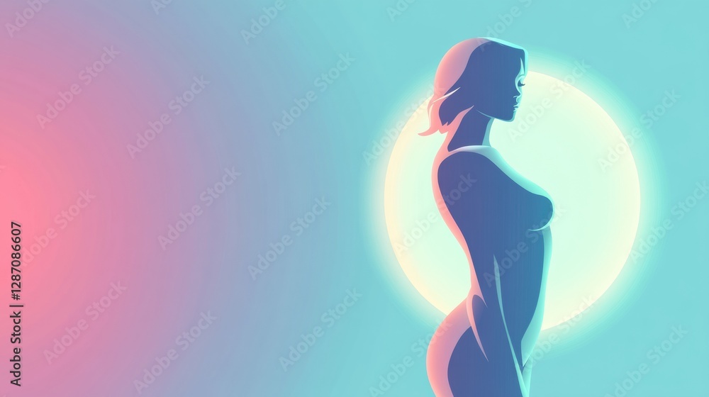 Aufkleber slim female silhouette illustration highlighting waistline against a soft gradient background showin