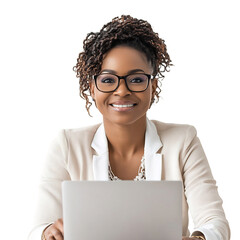 A Woman Sharing Knowledge with Laptop Isolated on Transparent Background