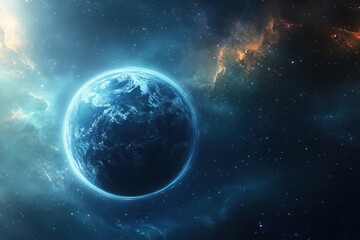 Obraz premium Planet Earth observed in a vast galaxy filled with stars and cosmic clouds