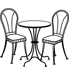 Furniture Bistro Set Vector Illustration – Clipart, Line Art, and Cartoon Design, High-quality vector illustration of a furniture bistro set, perfect for clipart, cartoons, and line art designs.