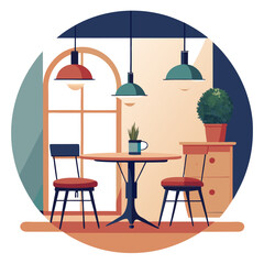 Furniture Bistro Set Vector Illustration – Clipart, Line Art, and Cartoon Design, High-quality vector illustration of a furniture bistro set, perfect for clipart, cartoons, and line art designs.