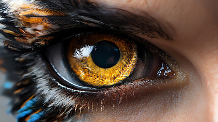 striking close up of vibrant eye showcases intricate details and vivid colors, evoking sense of wonder and connection to nature