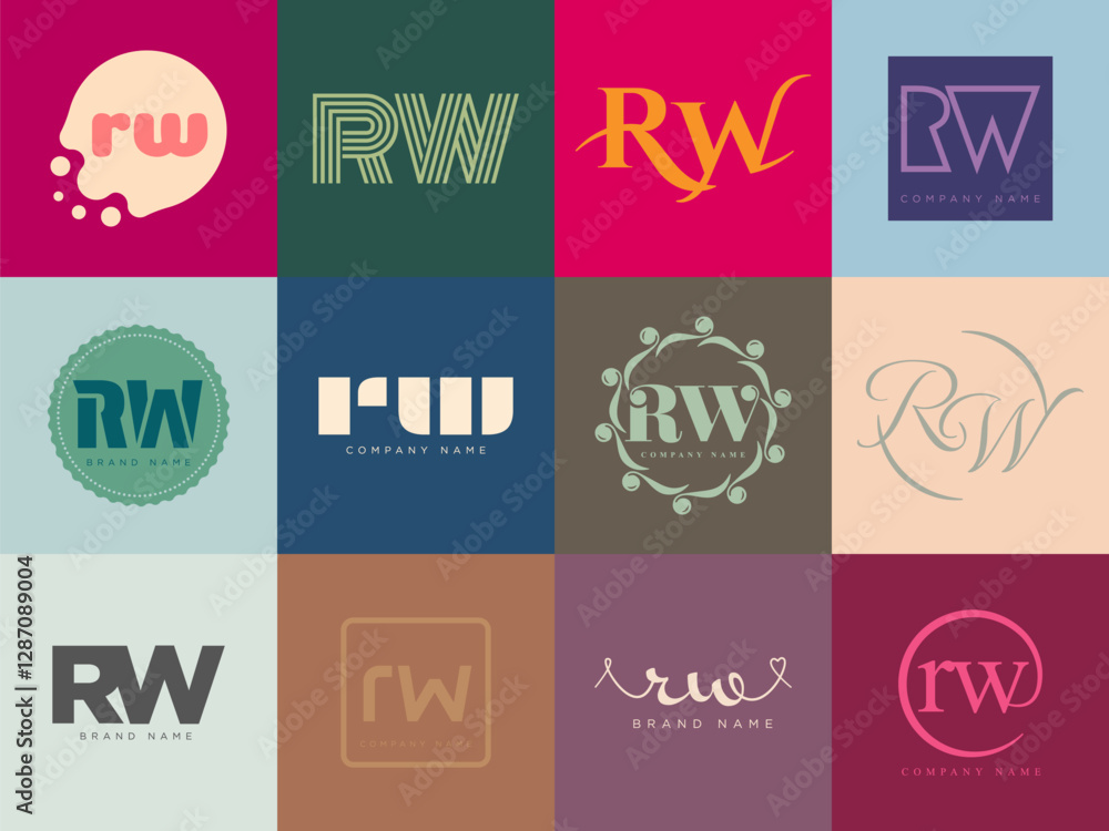 Fototapete rw logo company template. letter r and w logotype. set different classic serif lettering and modern 