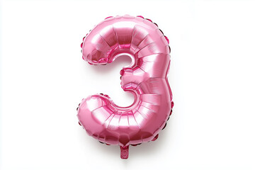 Number 3 foil balloon isolated on a white background