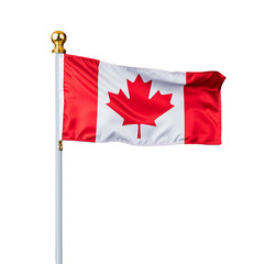 Waving Canadian flag on a pole with a transparent background