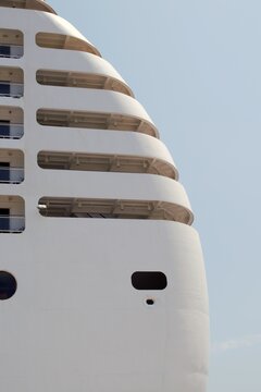Balconies at the stern of a large cruise ship