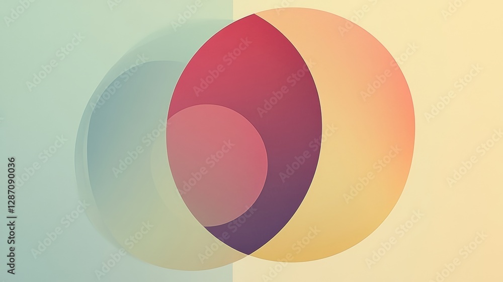 Poster Circular shapes overlap creating a harmonious blend of colors in a minimalist design. Generative AI