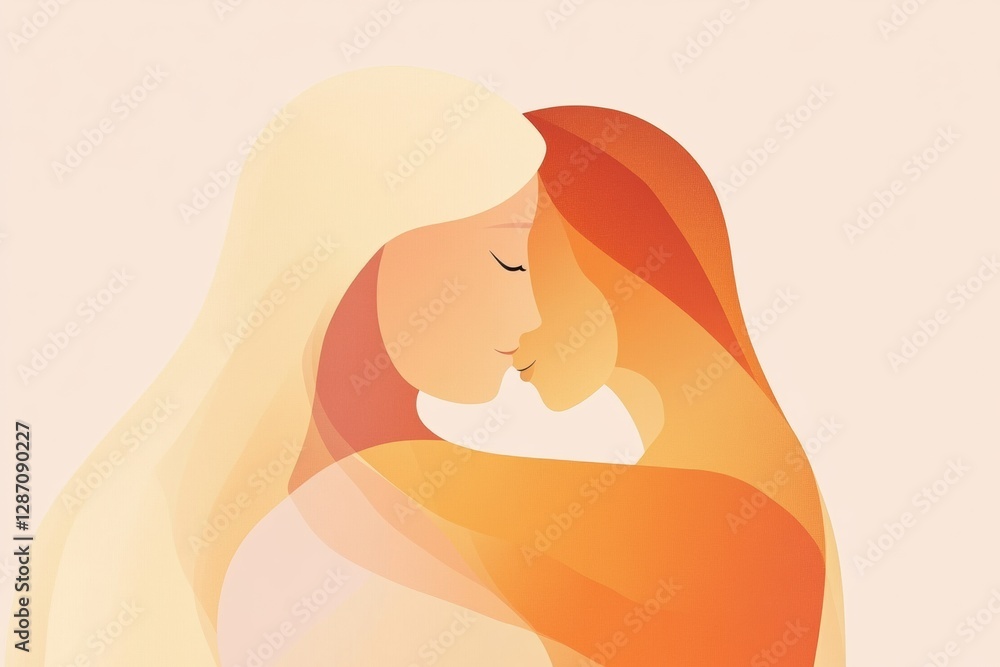 Poster Two people embracing in a minimalist illustration capturing the warmth of human connection. Generative AI