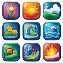 Creative Applications Icons with Abstract Effects Isolated on Transparent Background