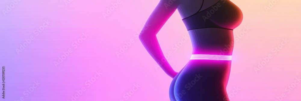 Poster slim female silhouette with illuminated waistline showcased in minimalist design during dynamic arti