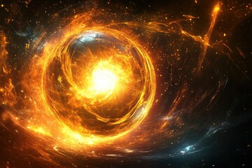 Bright celestial orb radiating vibrant energy in a cosmic atmosphere at night