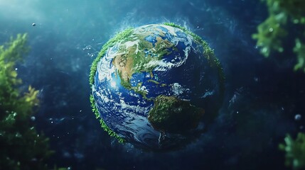 Stunning Earth Planet Green Lush Nature Space Background Digital Art Eco Friendly World Environmental Conservation Beautiful Planet Earth Global      