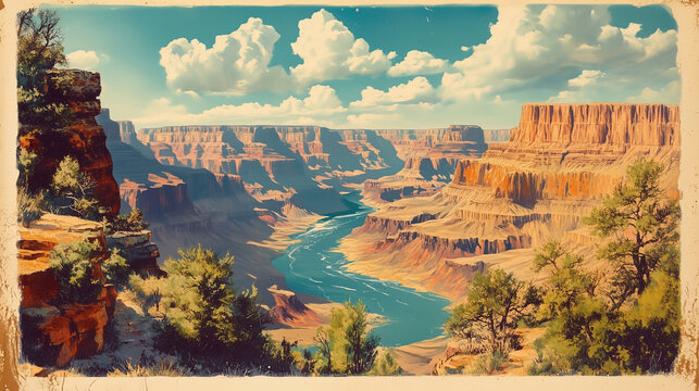 Vintage grand canyon national park landscape. Travel postcard tourist destination background wallpaper
