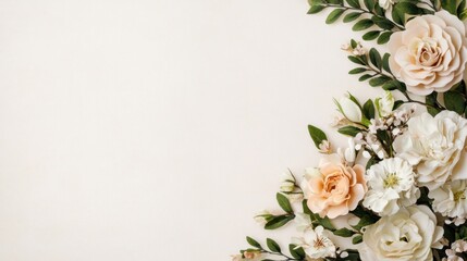 A beautiful floral border is designed with soft-colored roses and assorted flowers arranged elegantly