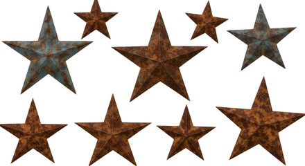 Set Of Old rusty metal stars isolated on transparent background, Stars PNG 