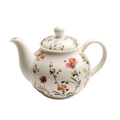 Porcelain Teapot with Floral Design Isolated on Transparent Background
