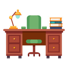 Executive Desk Vector Illustration – Cartoon, Clipart & Line Art Design, Executive desk vector illustration in clipart, cartoon, and line art style on a white background.
