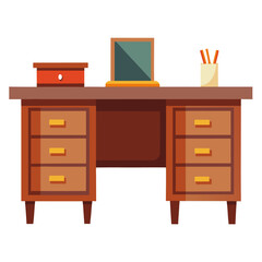 Executive Desk Vector Illustration – Cartoon, Clipart & Line Art Design, Executive desk vector illustration in clipart, cartoon, and line art style on a white background.