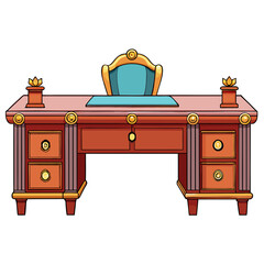 Executive Desk Vector Illustration – Cartoon, Clipart & Line Art Design, Executive desk vector illustration in clipart, cartoon, and line art style on a white background.