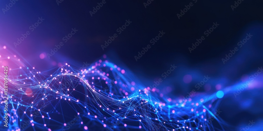 Poster vibrant abstract digital waves illuminated by colorful lights creating a mesmerizing visual effect, 