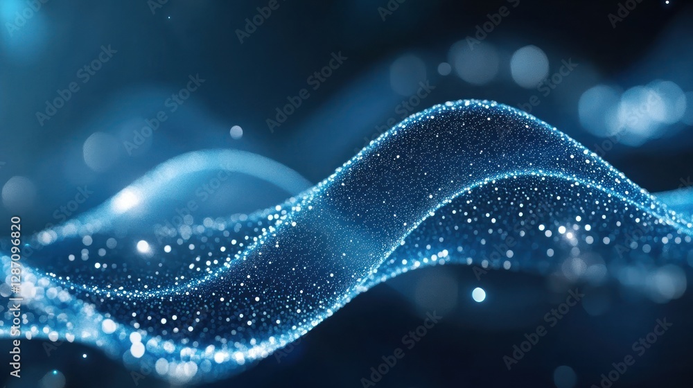 Poster dynamic blue wave with sparkling particles creating a mesmerizing visual effect in a digital space, 