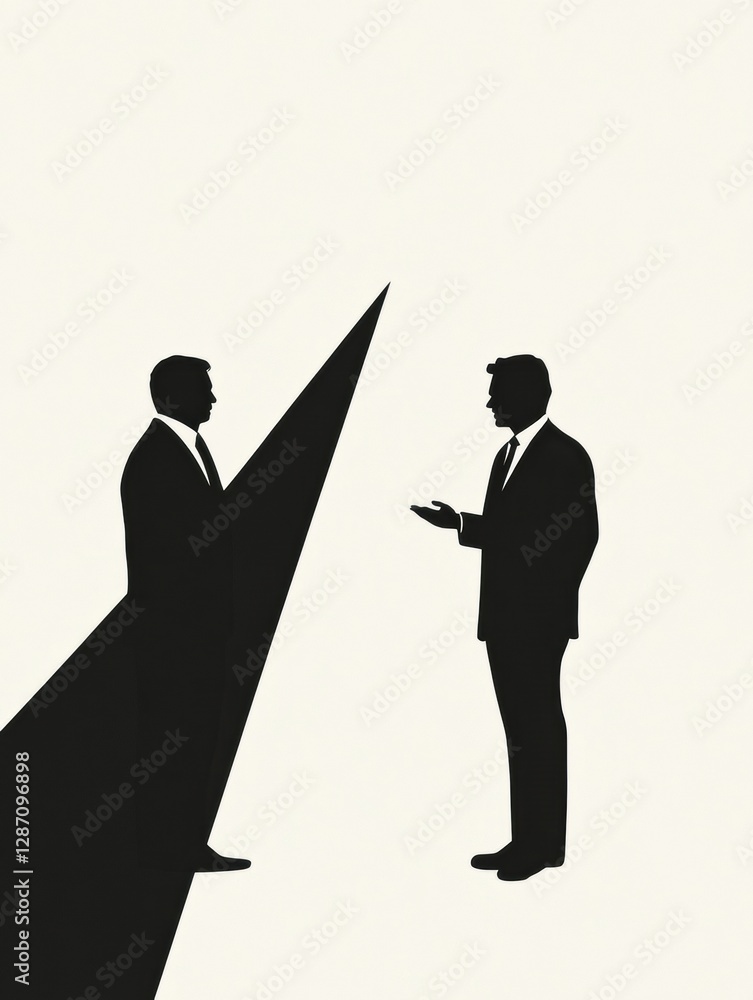 Poster two silhouettes engage in a serious conversation with a contrasting light and shadow backdrop. gener