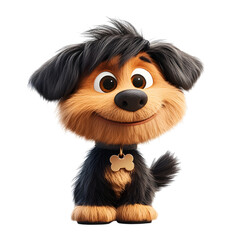 A Fluffy 3D Cartoon Dog with Floppy Ears and a Wagging Tail Isolated on Transparent Background
