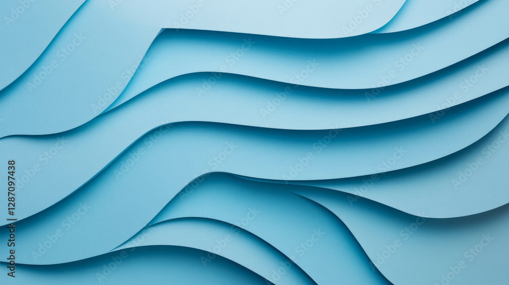 Poster abstract wave pattern with rounded horizontal ribbed blue paper texture for design background