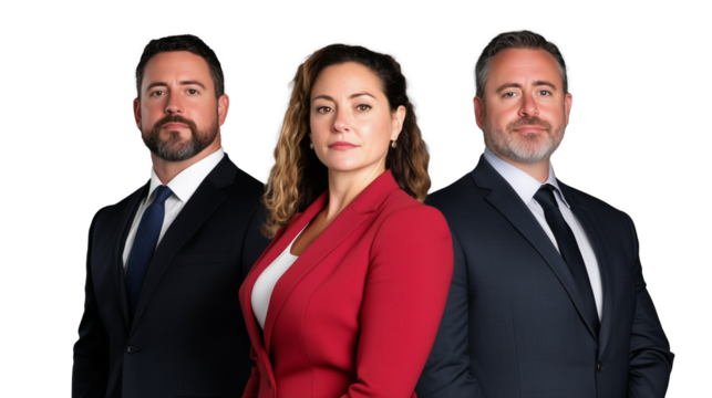 Professional business team posing together on transparent background, formal and confident look