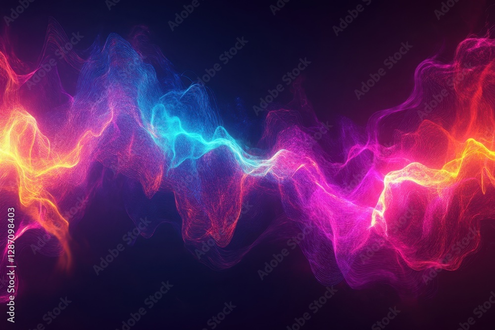 Poster colorful abstract lines and waves create dynamic visual energy against a dark background