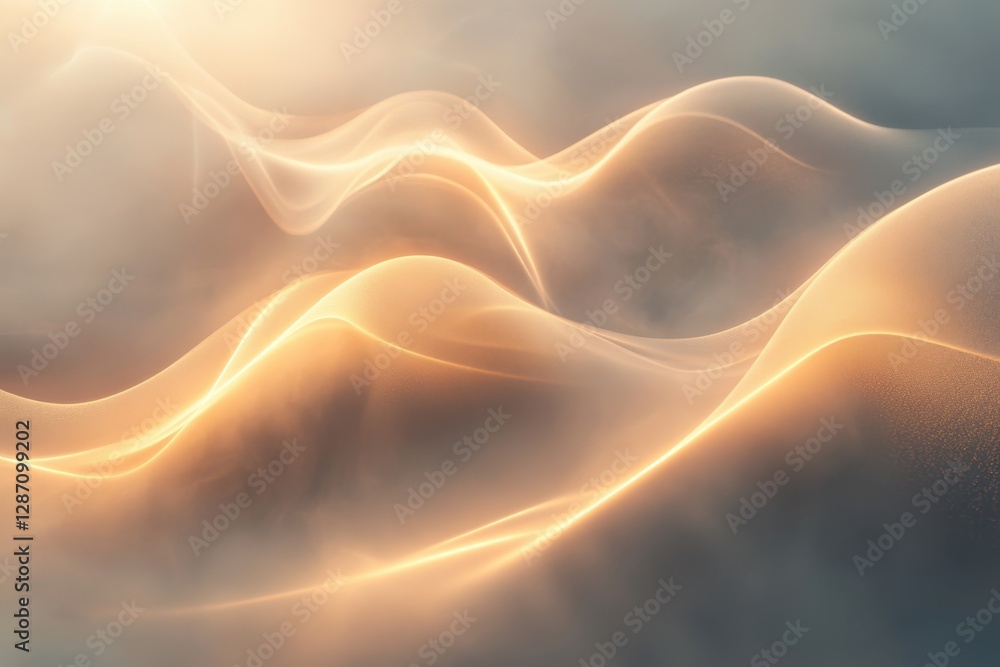 Poster gentle curves illuminated by soft light create a serene atmosphere in an abstract composition