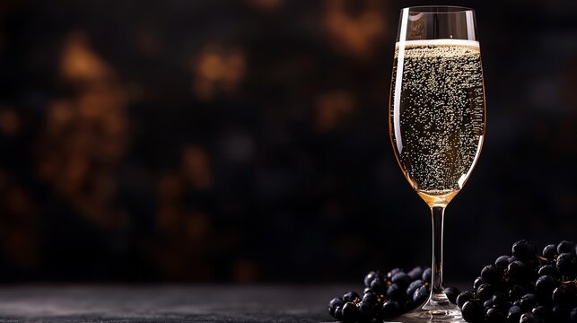 Champagne Glass with Bubbles on a Dark Background / 暗い背景に泡立つシャンパングラス