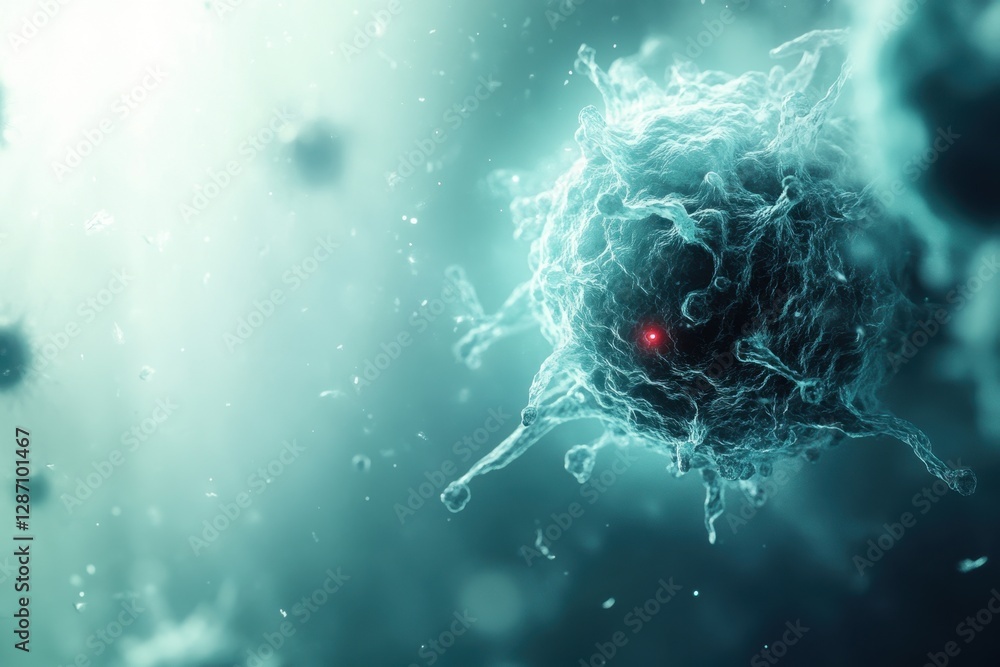 Poster close-up view of a microscopic organism in a hazy environment highlighting cell details