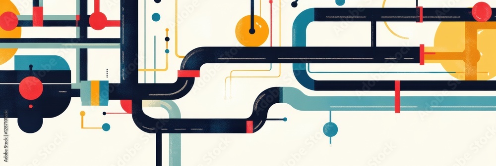 Poster Infographic representation of gas pipelines showing flow dynamics in a minimalist design. Generative AI