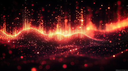 Obraz premium Abstract glowing light particles forming wave like shapes in the dark