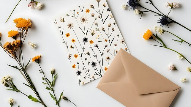Kraft Envelope with Dried Flowers and Buttons / ドライフラワーとボタンのあるクラフト封筒