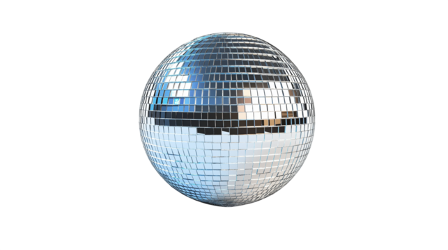 silver disco ball isolated on white background , transparent png 