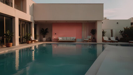 Fototapeta premium Minimalist Hotel with Outdoor Pool View