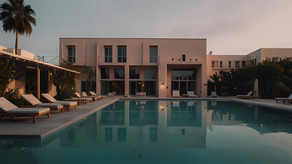 Fototapeta premium Scenic Hotel with Infinity Pool – Flat Art