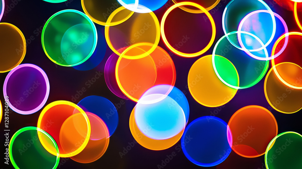 Poster abstract colorful circles on black background representing concept of april fools day with vivid dig