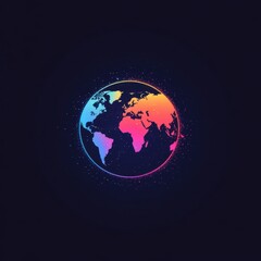 Fototapeta premium Glowing world map in rainbow particle circle 
