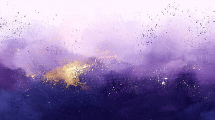 Obraz premium Dynamic Abstract Design Featuring Bold Brushstrokes in Purple and Gold with Splatter Effects. Abstract Background