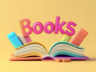 Creative display of colorful books in a vibrant setting with warm tones