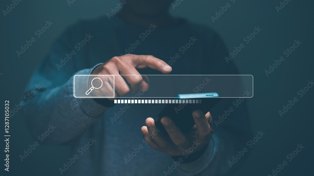 Fototapete Search Engine Optimization concept, SEO. Businessman using a smartphone to be searching for online information, Smart data search technology, Using Search Console for ​your website.
