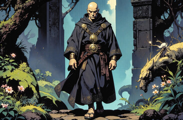 heroic fantasy portrait mystical serene hidden monastery for monks and mages enchanting tranquil contemplative epic intricate detailed artwork imaginative magical visionary character design fantasy ar