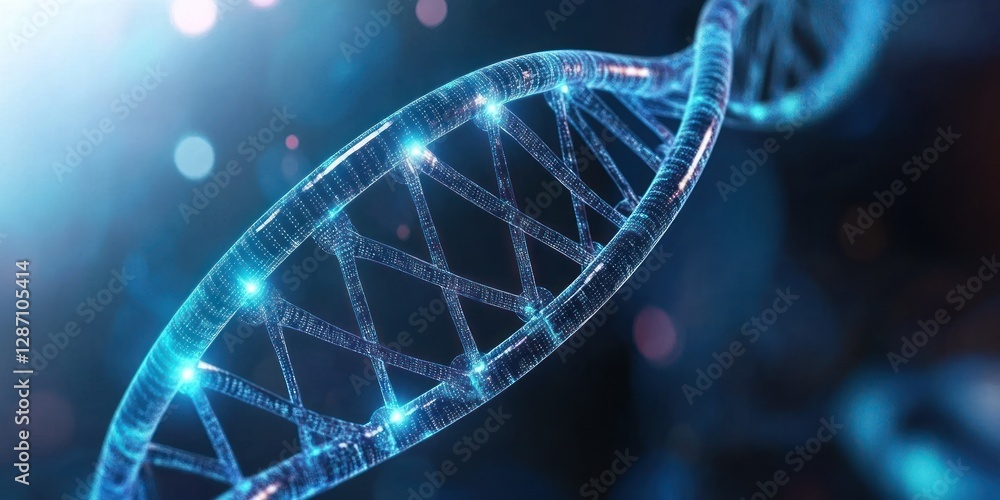 Poster a detailed representation of a dna helix illuminated against a luminous backdrop ideal for various d