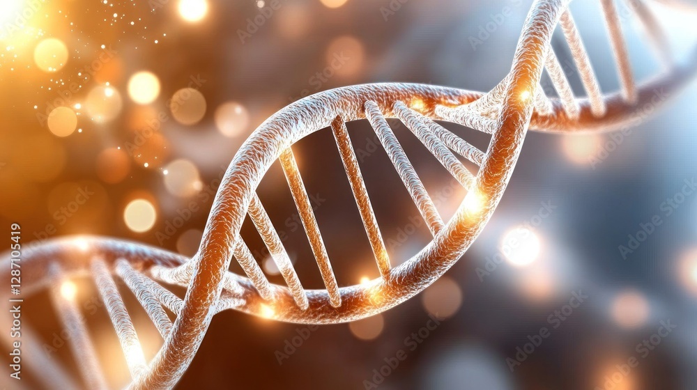 Poster a detailed view of a dna double helix structure illuminated by a glowing backdrop. this design offer