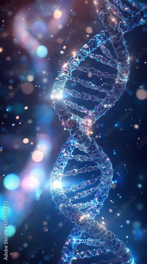 Poster an intricate dna helix glows against a soft bluish background creating an ethereal atmosphere perfec