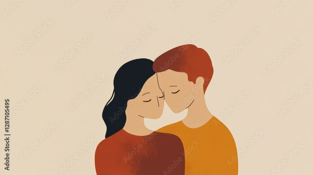 Aufkleber minimalist illustration capturing two people embracing in a warm and intimate moment. generative ai