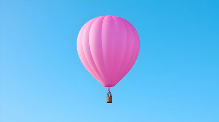 Fototapeta premium Pink hot air balloon floats in clear blue sky. Travel, adventure, freedom concept